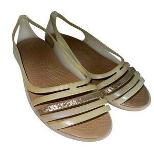 Crocs Isabella Huarache 2 Flat Sandals Beige Brown Summer Vacation Womens Size 8